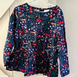 Hanna Andersson Kids Long Sleeve Shirt - Navy with Holiday Print 6-7